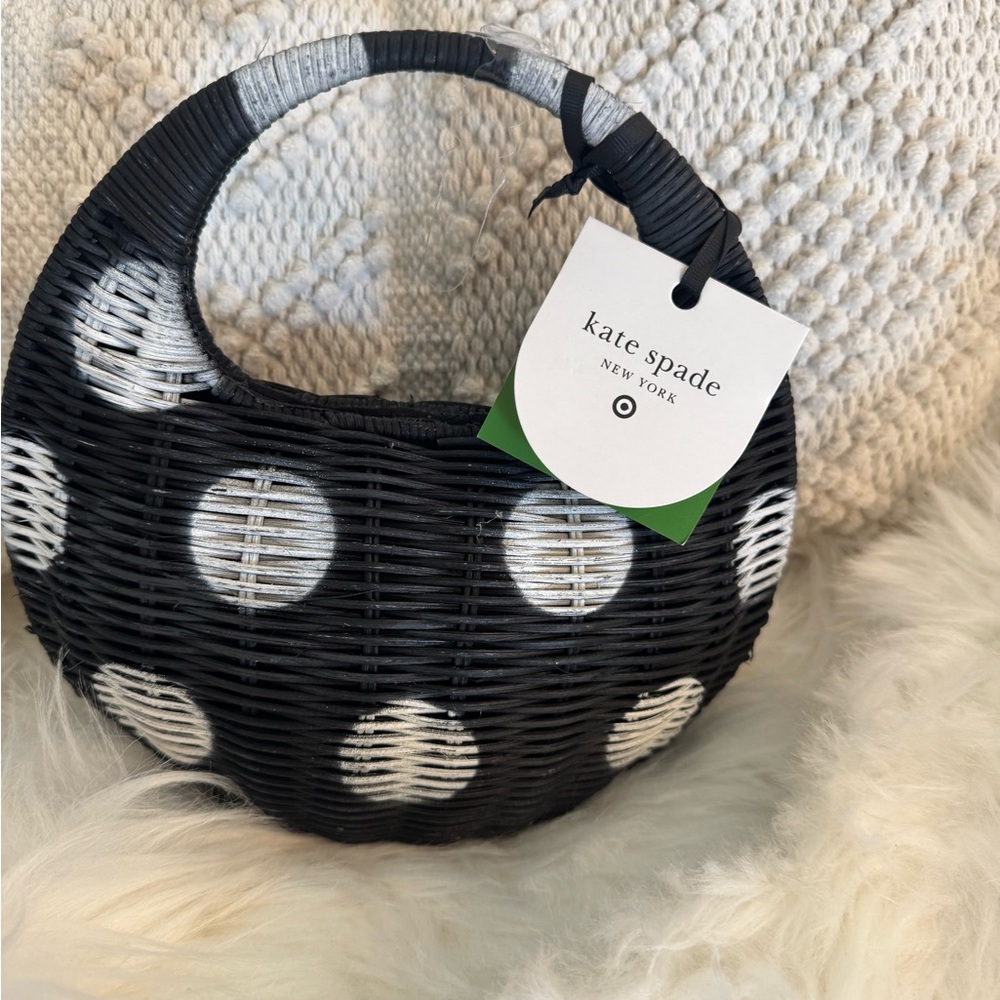 NWT, kate spade new york x Target, Polka Dot Wicker Crescent Bag, Black/White